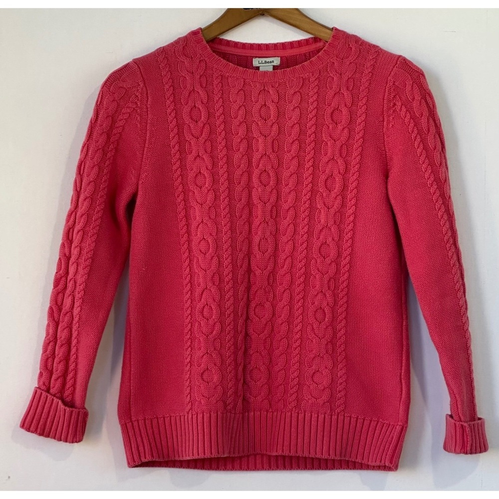 L.L.Bean Sweater Cable Knit Crewneck Womens XS Pink